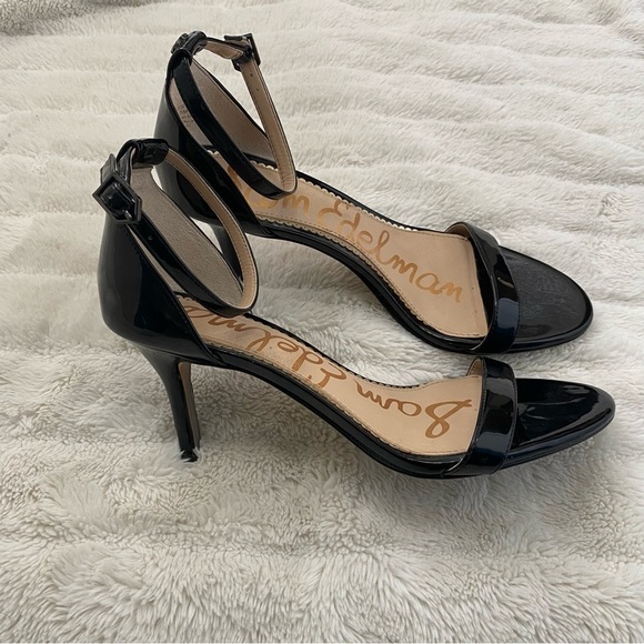 Sam Edelman Faux Patent Leather Ankle Strap Heels Black Size 8.5 - Picture 2 of 11